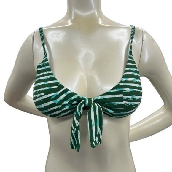 Aerie American Eagle M Side Tie Bikini Green Mod Stripe Print Real Good Swim - Picture 5 of 11